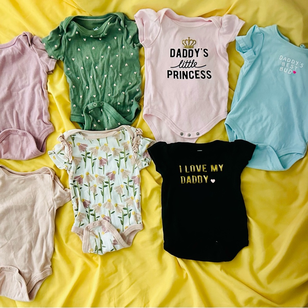 7 Assorted Baby Onesies - Various Colors & Theme